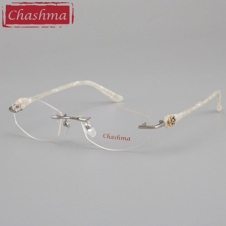 Chashma Ottica Women's Rimless Oval Rectangle Titanium Eyeglasses 58031 Rimless Chashma Ottica White  