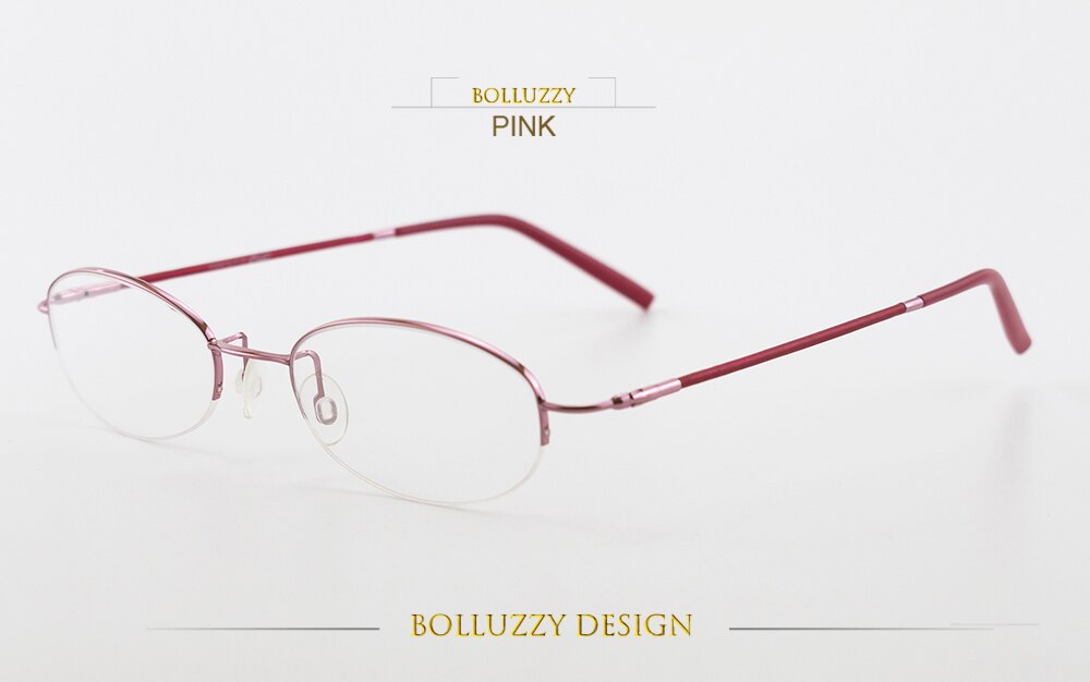 Unisex Alloy Semi Rim Eyeglasses Oval Frame Bo2207122 Semi Rim Bolluzzy Pink red  