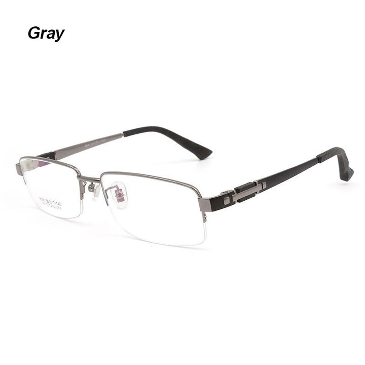 Hotochki Men's Semi Rim Rectangle Titanium Acetate Wood Eyeglasses 8001 Semi Rim Hotochki GunGray  