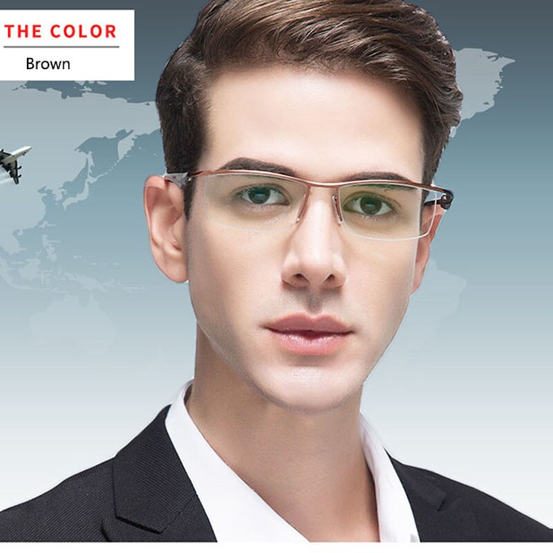 Men's Half Rim Titanium Frame Eyeglasses Photochromic P8011 Semi Rim Bclear   