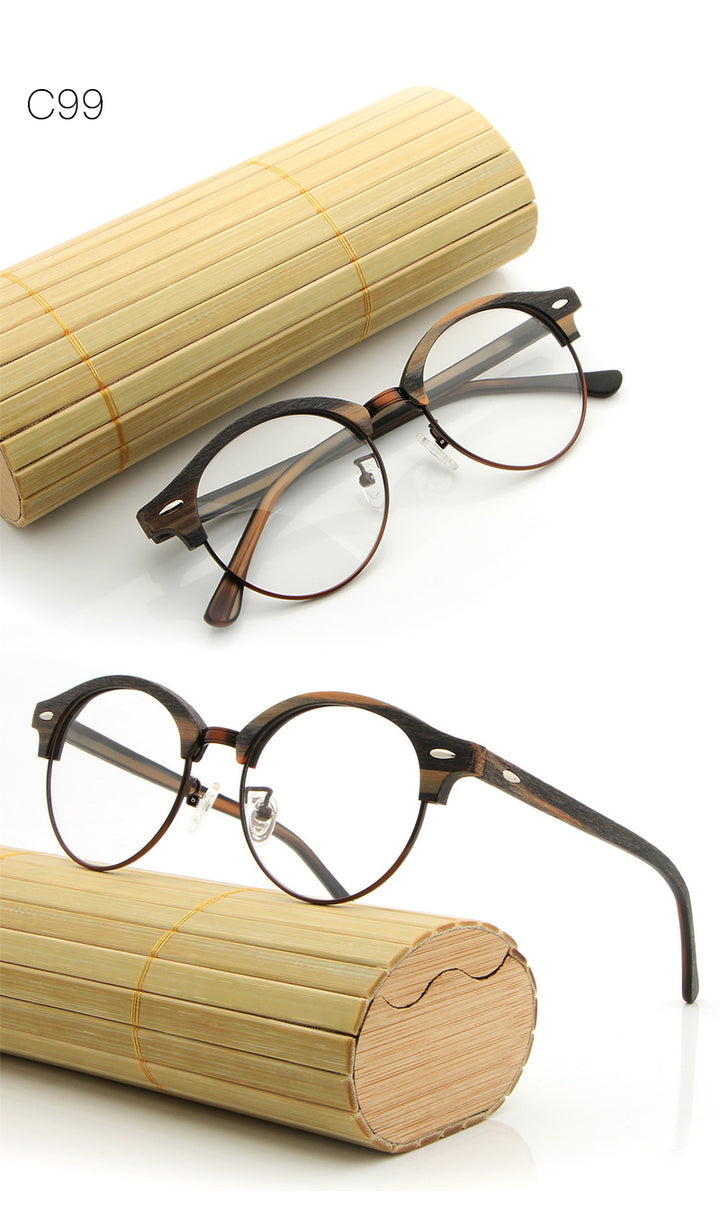 Hdcrafter Unisex Full Rim Round Wood Metal Frame Eyeglasses Hb033 Full Rim Hdcrafter Eyeglasses   