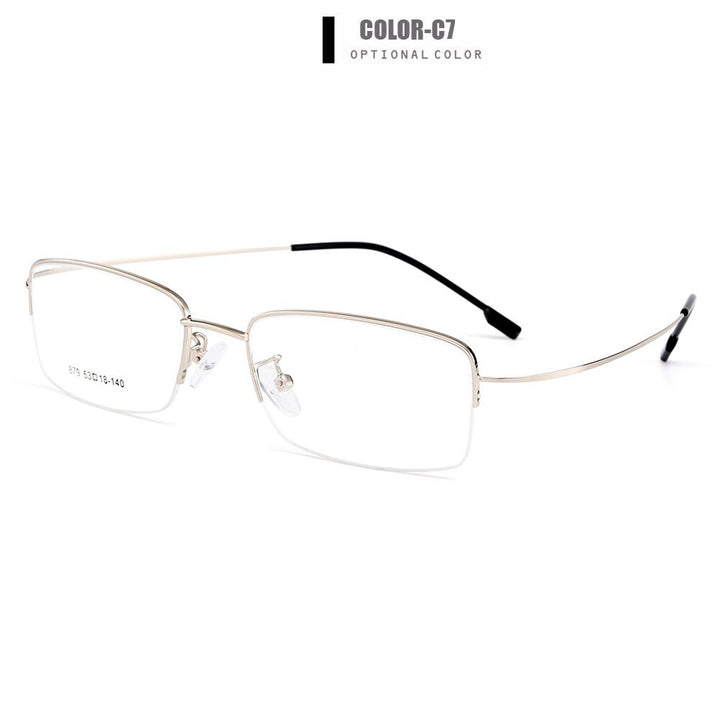 Men's Eyeglasses Semi Rim Memory Titanium Alloy Y879 Frames Gmei Optical C7-Silver  