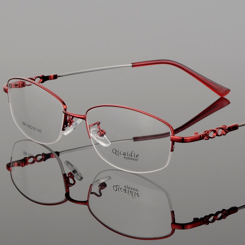 Women's Alloy Frame Half Rim Eyeglasses 886 Semi Rim Bclear Red  