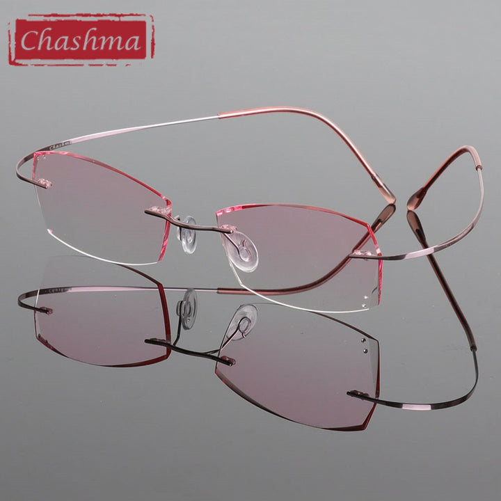 Chashma Ottica Women's Rimless Rectangle Titanium Eyeglasses Tinted Lenses 6074w Rimless Chashma Ottica Pink  