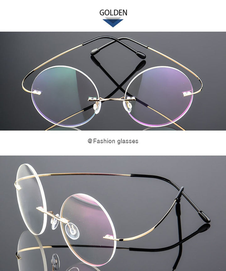 Aissuarvey Unisex Round Rimless Titanium Alloy Frame Eyeglasses Rimless Aissuarvey Eyeglasses Gold  