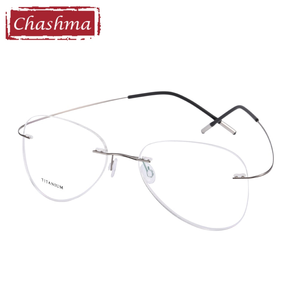 Chashma Ottica Unisex Rimless Irregular Oval Titanium Eyeglasses 20002 Rimless Chashma Ottica Silver  