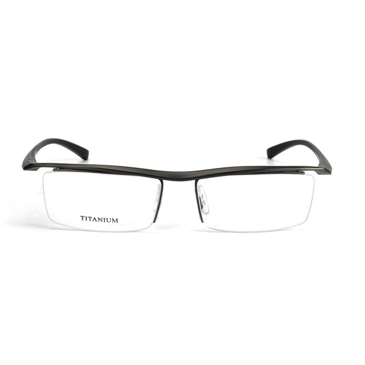 Hotony Men's Semi Rim Browline Titanium Frame Eyeglasses P8189 Semi Rim Hotony gray  
