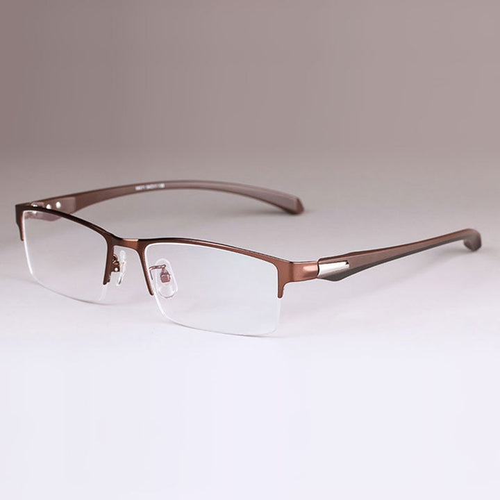 Hotochki Men's Full/Semi Rim Rectangular IP Electroplated Alloy Frame Eyeglasses Semi Rim Hotochki CoffeeSemiRim  
