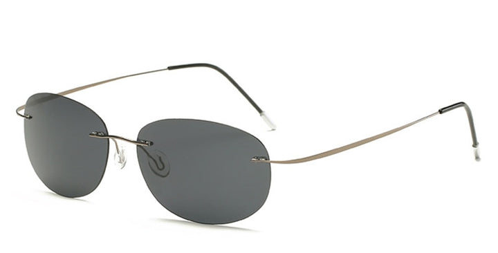 Men's Sunglasses Polarized Sport Rimless Titanium 7.9g Sunglasses Brightzone Gun Rim Black  