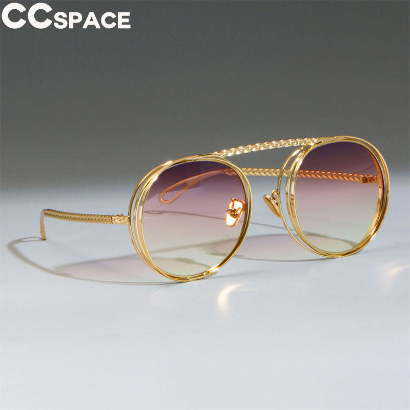 CCSpace Women's Full Rim Steampunk Round Alloy Frame Sunglasses 47803 Sunglasses CCspace Sunglasses gradient purple white 