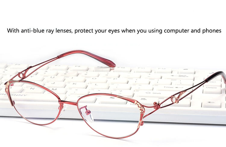 Women's Cat Eye Full Rim Reading Glasses 1.56 Index Anti Blue Light Lenses F2834 Reading Glasses Bclear   