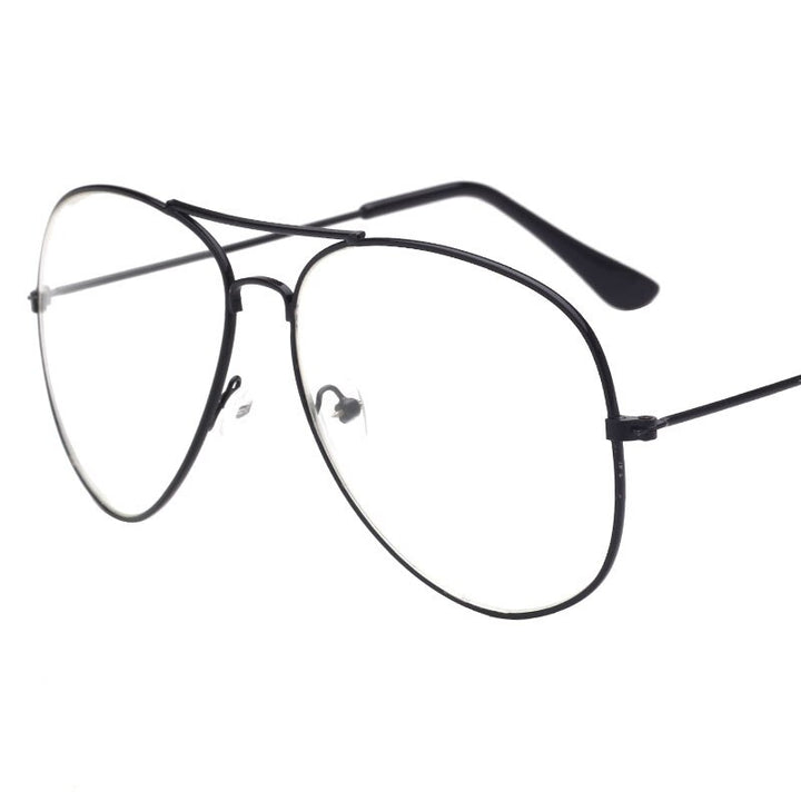 Unisex Eyeglasses Pilot Big Shape Slim Legs Alloy Frame Brightzone Black  