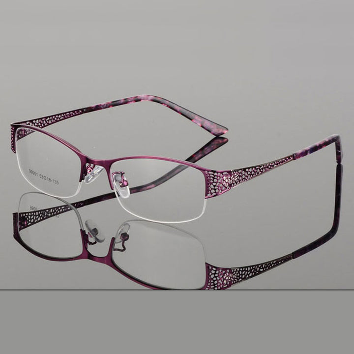 Reven Jate Women's Semi Rim Rectangle Alloy Eyeglasses 99001 Frames Reven Jate purple  
