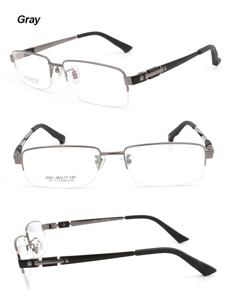 Hotochki Men's Semi Rim Rectangle Titanium Acetate Wood Eyeglasses 8001 Semi Rim Hotochki   