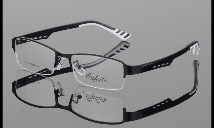Men's Eyeglasses Half Frame Titanium Alloy Ultra-light S2387 Frame Bclear Blackframe white leg  