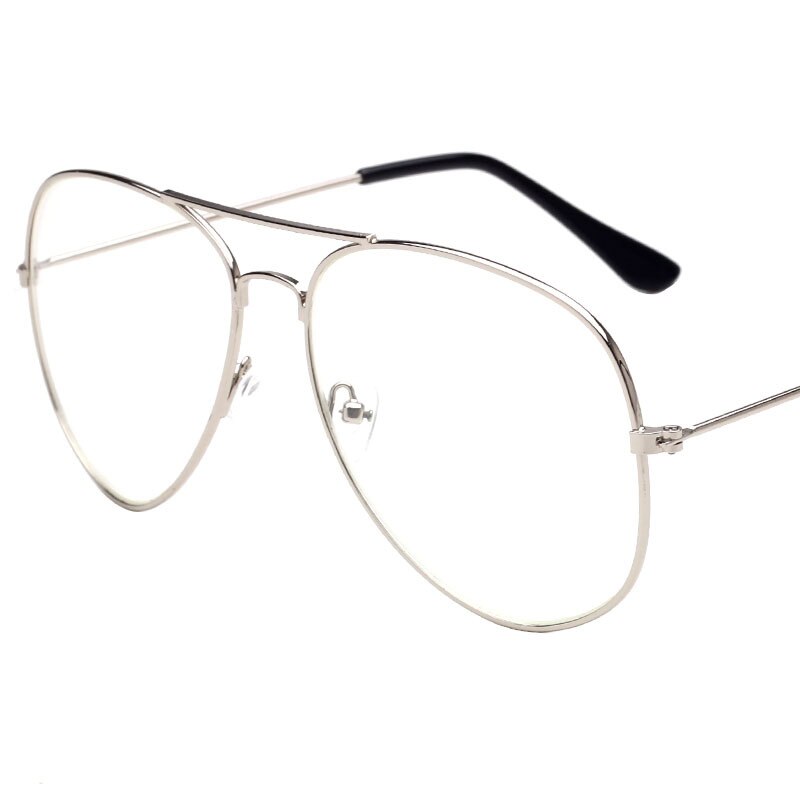 Unisex Eyeglasses Pilot Big Shape Slim Legs Alloy Frame Brightzone Silver  