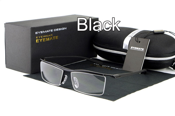 Men's Eyeglasses Alloy Steel Acetate Semi Rim Square E004 Frames Hdcrafter Eyeglasses black  