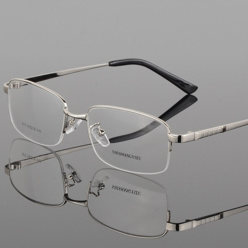 Men's Half Rim Alloy Front Rim Eyeglasses 872 Semi Rim Bclear Silver  