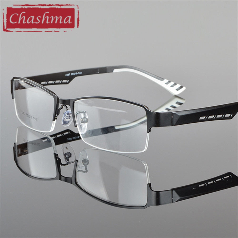 Men's Eyeglasses Half Frame Alloy Rim With TR90 2387 Frame Chashma Black  