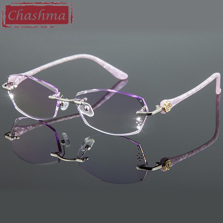 Chashma Ottica Women's Rimless Irregular Rectangle Titanium Eyeglasses Tinted Lenses 58031 Rimless Chashma Ottica Purple  