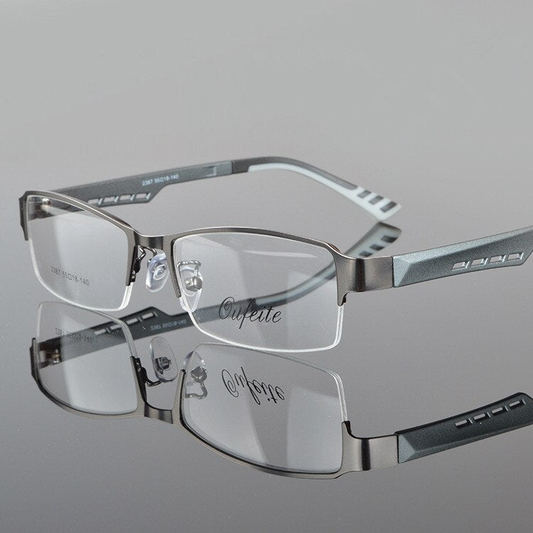 Men's Eyeglasses 2380 Half Rimmed Stainless TR 90 Semi Rim Chashma gray  