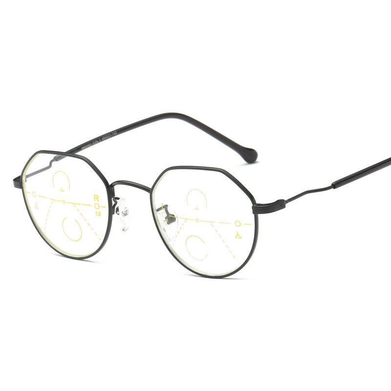 Unisex Progressive Presbyopic Progressive Reading Glasses Geometric Alloy Frame Reading Glasses Brightzone +100 Black 