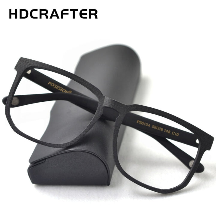 Hdcrafter Unisex Oversized Square Round Wood Frame Eyeglasses Ps5104 Frame Hdcrafter Eyeglasses   