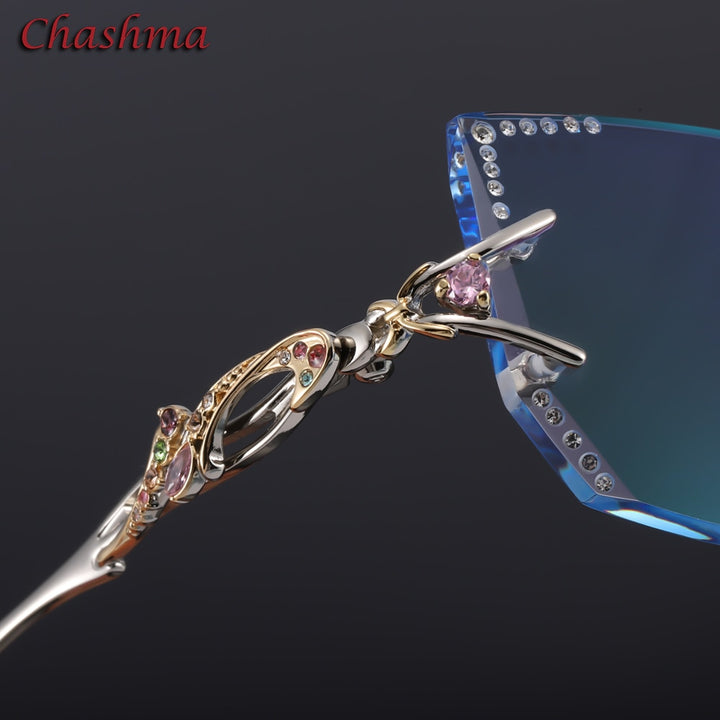 Chashma Ochki Women's Rimless Butterfly Cat Eye Titanium Diamond Cut Tint Demo Lenses Eyeglasses 8036ce Rimless Chashma Ochki   