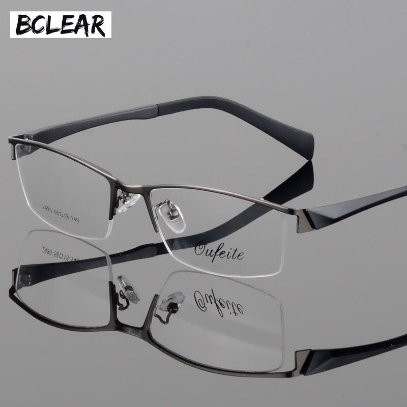 Men's Half Frame Eyeglasses Alloy Frame 2493 Frame Bclear gray  