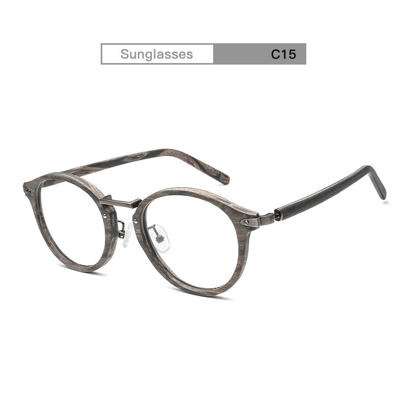 Unisex Eyeglasses Acetate Round Wood Grain Bc06 Frame Hdcrafter Eyeglasses C15  