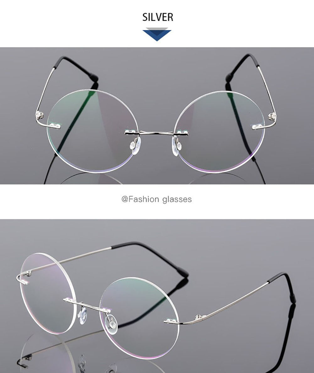 Aissuarvey Unisex Round Rimless Titanium Alloy Frame Eyeglasses As11021 Rimless Aissuarvey Eyeglasses Silver  