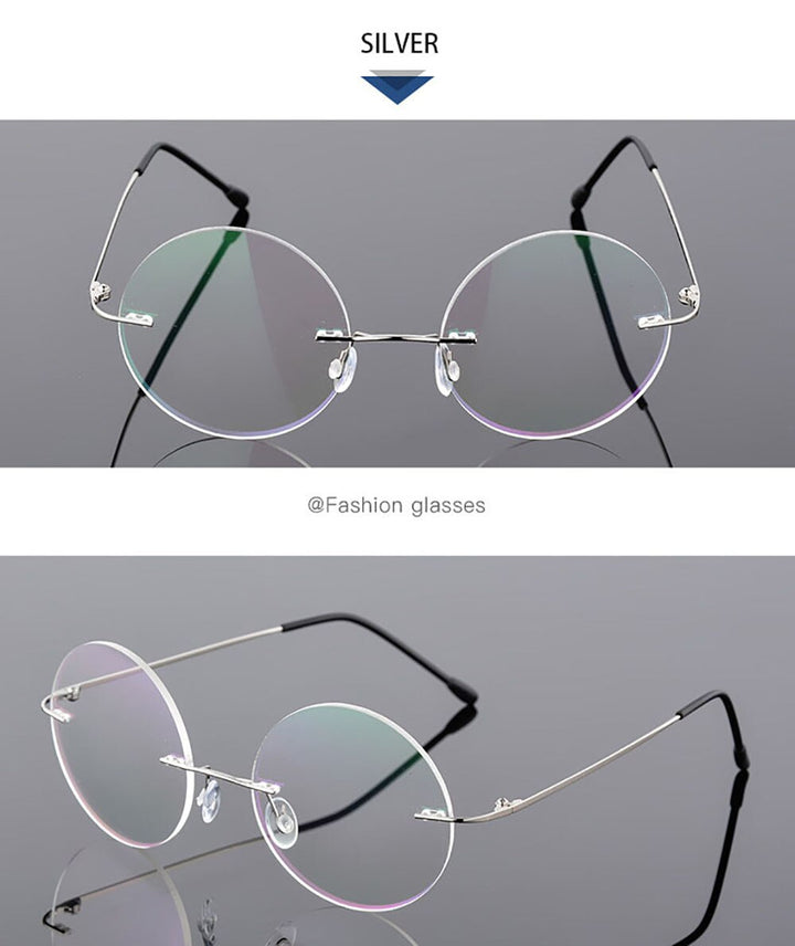 Aissuarvey Unisex Round Rimless Titanium Alloy Frame Eyeglasses As11021 Rimless Aissuarvey Eyeglasses Silver  