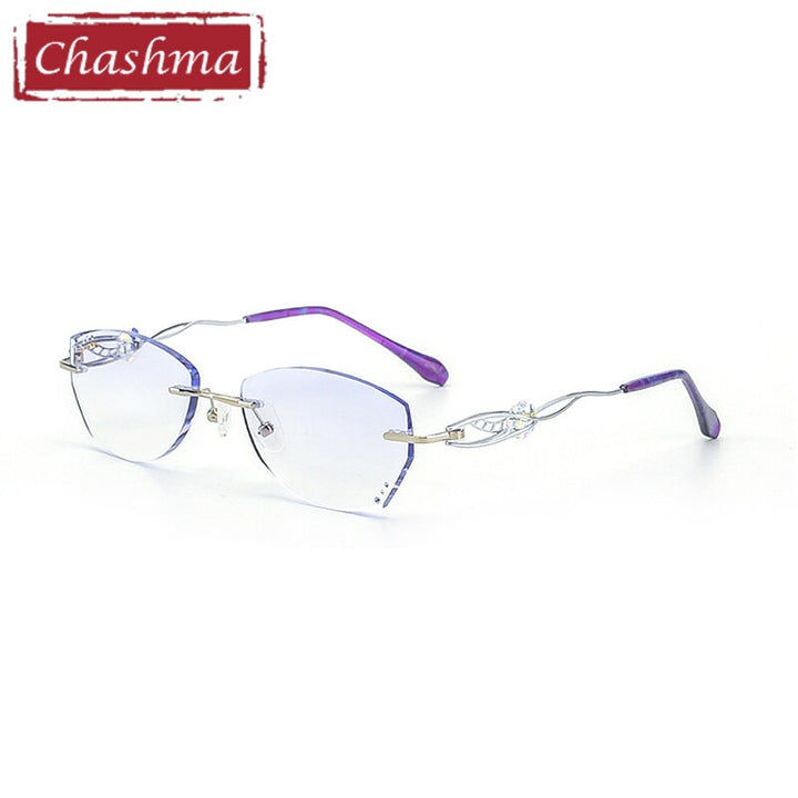Women's Eyeglasses Diamond Rimless Titanium 007 Rimless Chashma Silver  