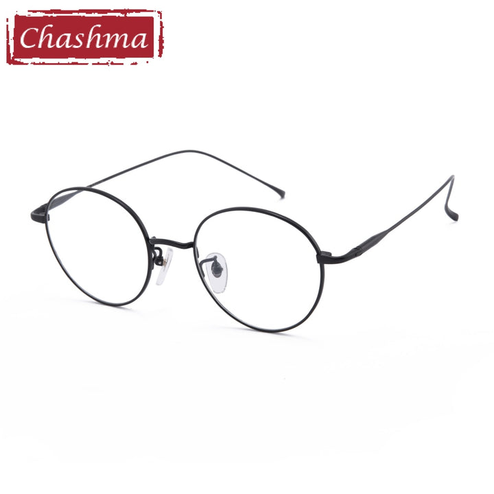 Unisex Eyeglasses Titanium Round 1644 Frame Chashma Black  