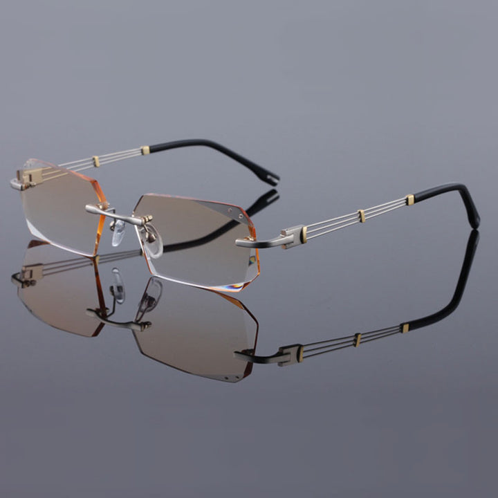 Reven Jate 58128 Pure Titanium Rimless Diamond Cutting Man Glasses Frame Eyeglasses (Silver) Rimless Reven Jate Default Title  