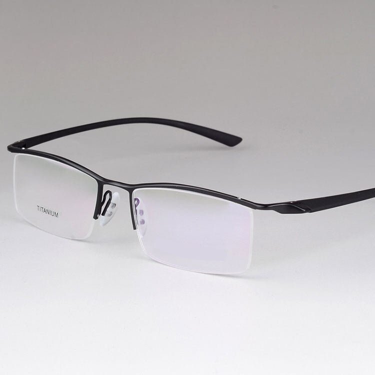Men's Eyeglasses Titanium Alloy Half Rim Small Faces P8190 Semi Rim Bclear black  