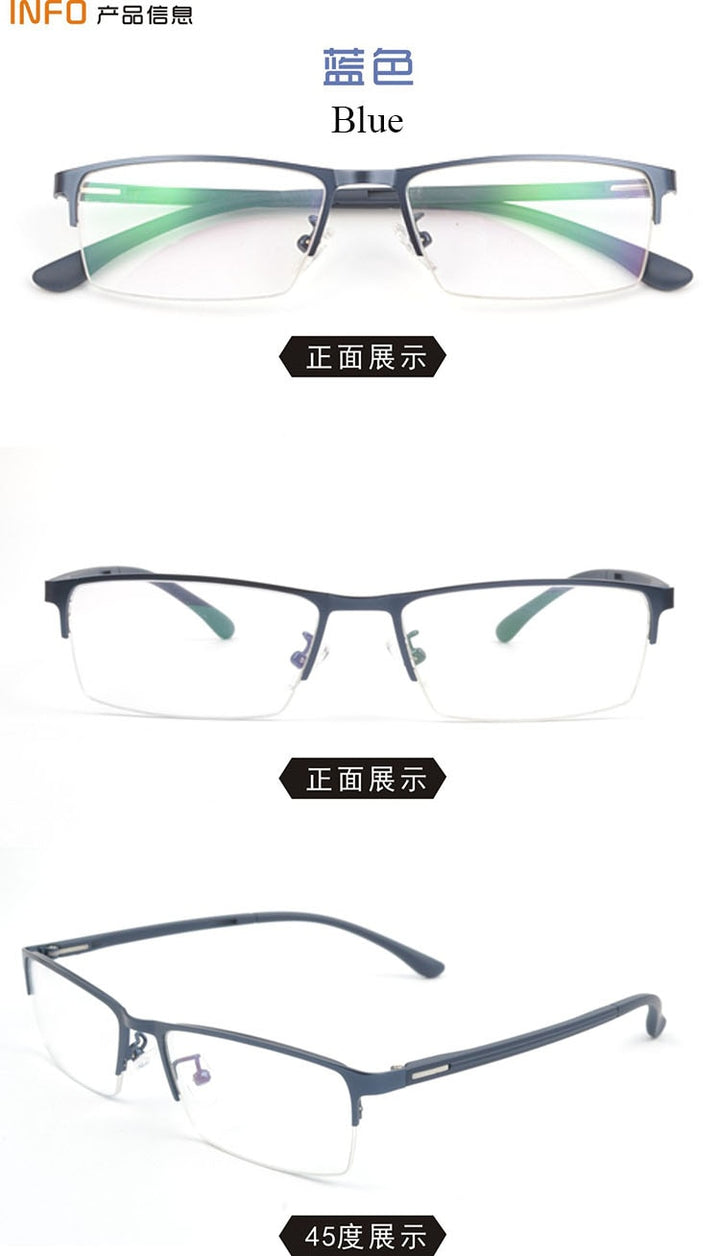 Men's Half Rim Metal Alloy Frame Eyeglasses A1508 Semi Rim Bclear Blue  