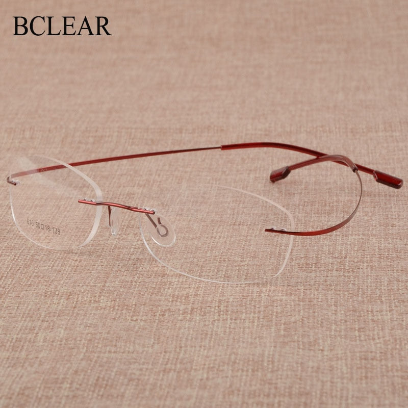 Women's Rimless Titanium Alloy Frame Eyeglasses S610 Rimless Bclear Red  