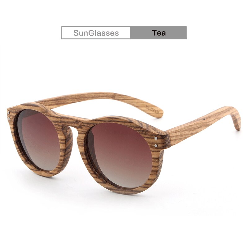 Hdcrafter Unisex Full Rim Round Bamboo Wood Frame Polarized Sunglasses Lw3016 Sunglasses HdCrafter Sunglasses Tea  