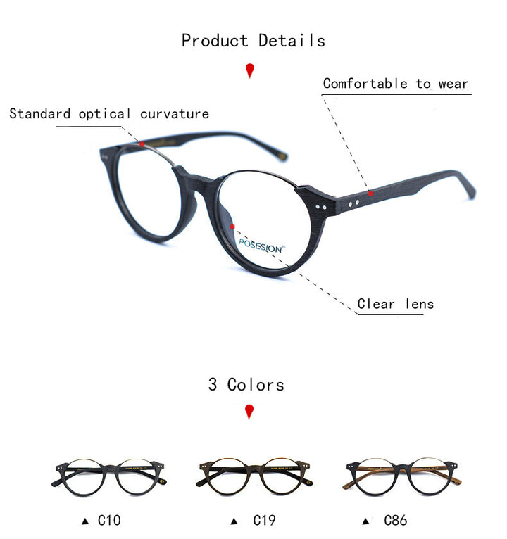 Hdcrafter Unisex Full Rim Round Metal Wood Frame Eyeglasses Ps5059 Full Rim Hdcrafter Eyeglasses   