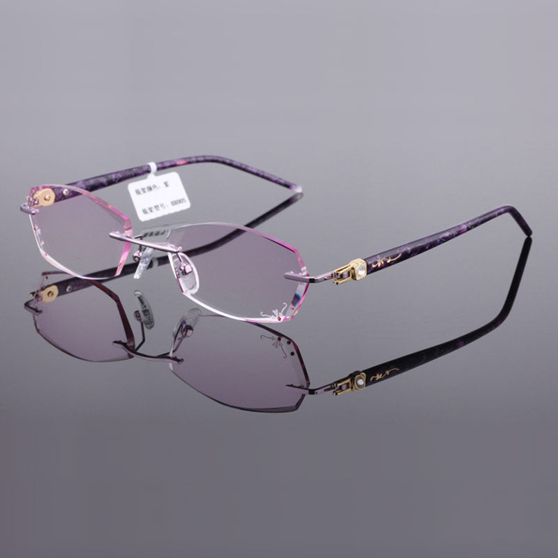 Reven Jate 88005 Pure Titanium Rimless Diamond Cutting Woman Glasses Frame Eyeglasses (Purple) Rimless Reven Jate Default Title  
