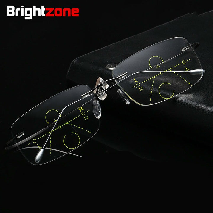 Unisex Alloy Frame Rimless Hingeless Reading Glasses Presbyopic Progressive Lenses 100-300 Reading Glasses Brightzone   