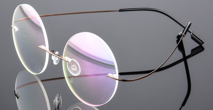 Unisex Round Titanium Alloy Rimless Frame Eyeglasses 862 Rimless Brightzone Coffee  
