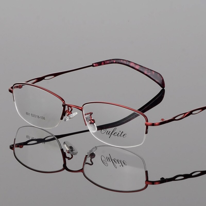 Women's Alloy Semi Rim Frame Oval Eyeglasses 601 Semi Rim Bclear Red  
