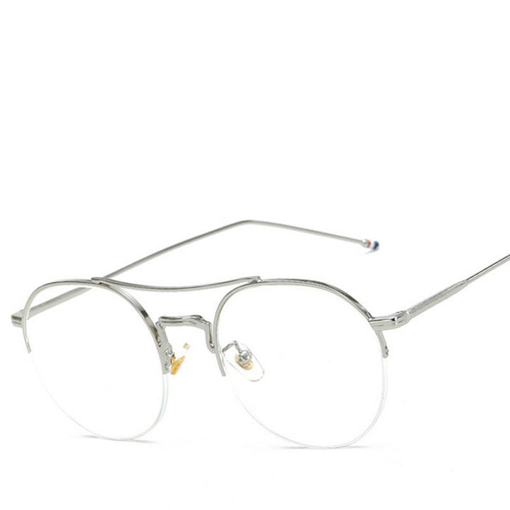 Unisex Alloy Half Frame Eyeglasses Double Bridge Frame Brightzone silver  