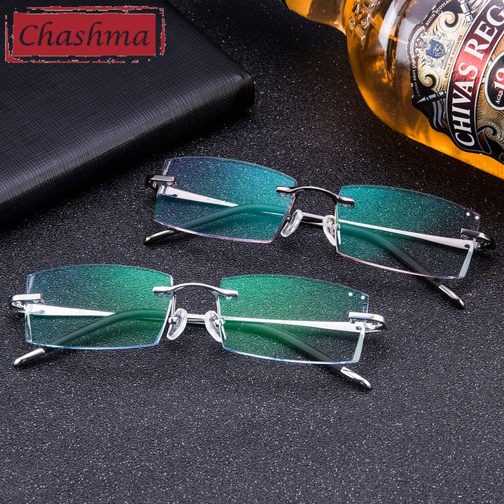 Chashma Ottica Men's Rimless Irregular Rectangle Titanium Eyeglasses Tinted Lenses 8193 Rimless Chashma Ottica   