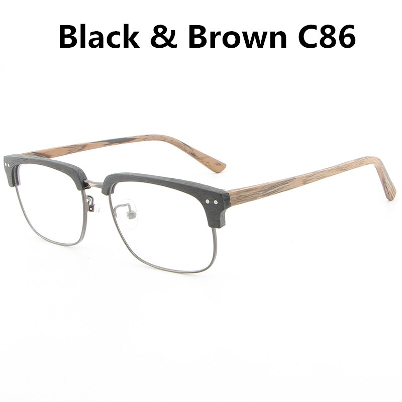 Hdcrafter Unisex Full Rim Square Wood Metal Frame Eyeglasses Lhb026 Full Rim Hdcrafter Eyeglasses black brown C86  