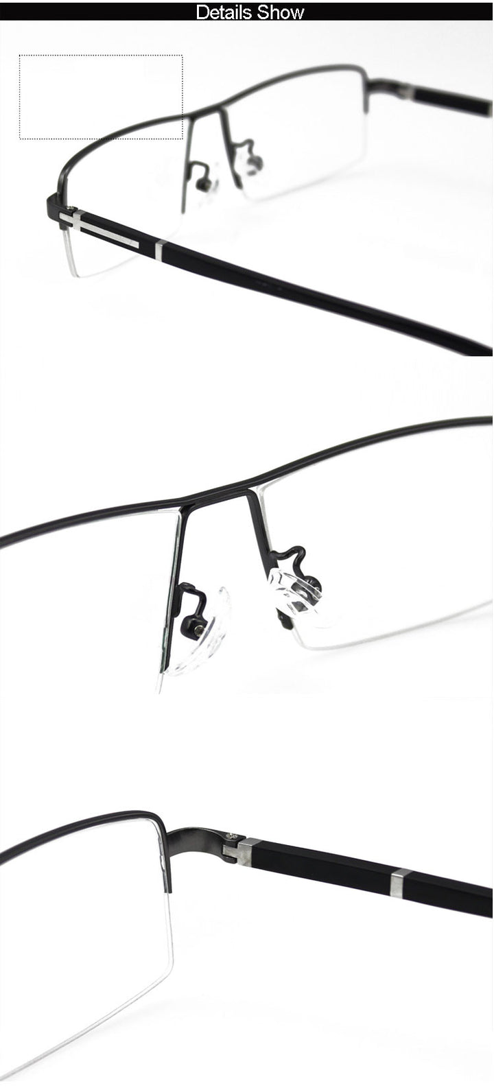 Reven Jate Men's Semi Rim Square Alloy Eyeglasses Frames Reven Jate   