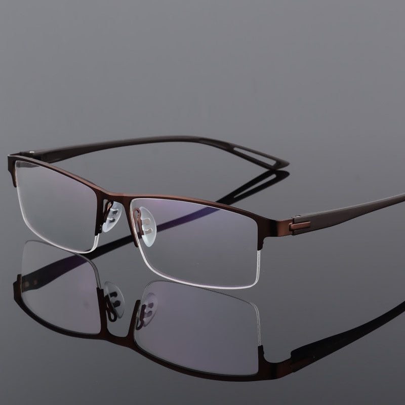 Men's Semi Rim Square Eyeglasses Titanium Alloy  9029 Frame Bclear Auburn  
