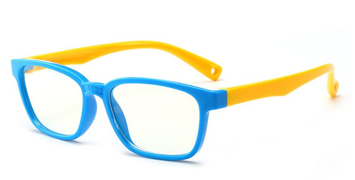 Unisex Children's Anti Blue Light Tr90 Round Eyeglasses Plastic Titanium Frame Anti Blue Brightzone Blueframe yellow leg  